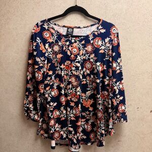 Bobeau Large Womens Botanical Print Empire Waist Earthy Soft Casual  Blouse